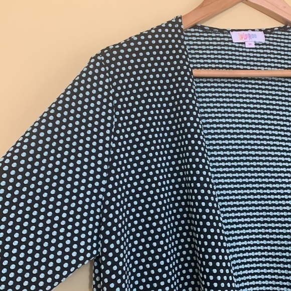 LuLaRoe | Sarah Mermaid Green PolkaDot Open Front Long Duster Cardigan Sweater M - Picture 5 of 14
